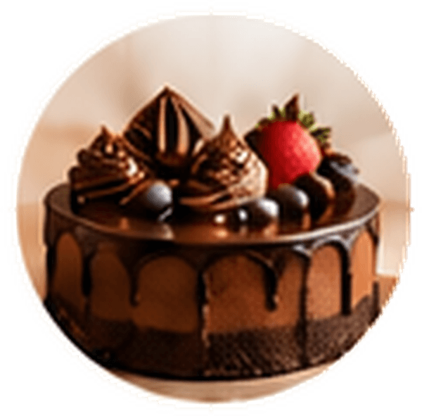 Chocolate cake with ganache swirls and a fresh strawberry